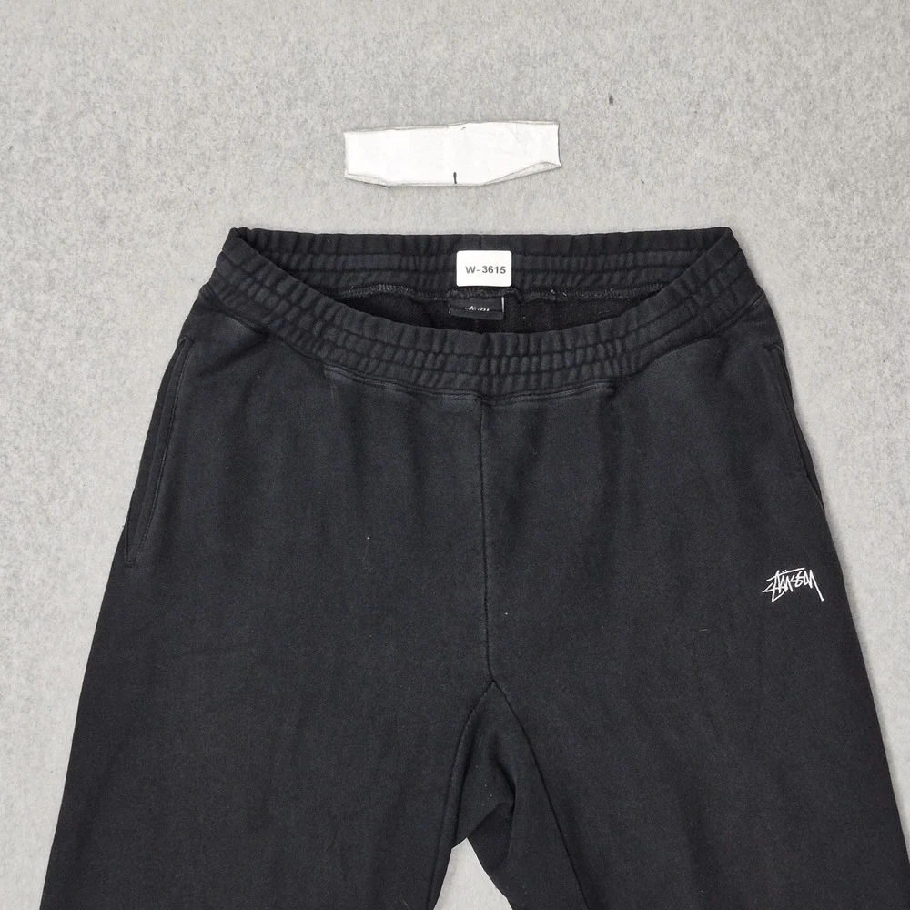 Stussy Men Activewear Pants M Black Embroidered Sweatpants Fleece READ